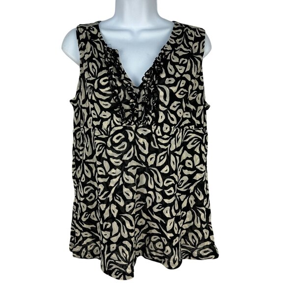 INC International Concepts Womens Sleeveless Top M Petite Black Ivory Leaf Print - Picture 1 of 10